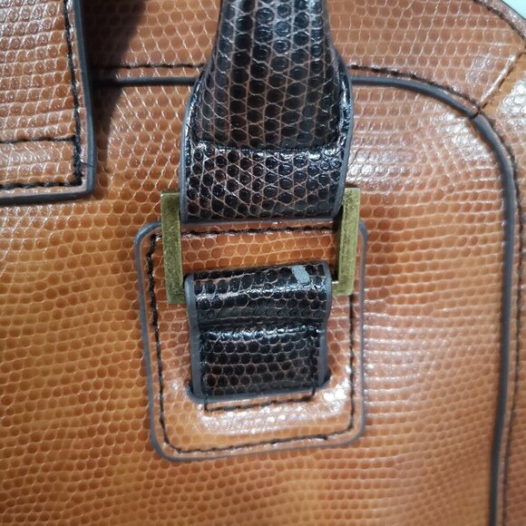 Cleo Ladies Bronze w/ Dark Brown Handles Snake Print Faux Leather Handbag - Picture 4 of 12